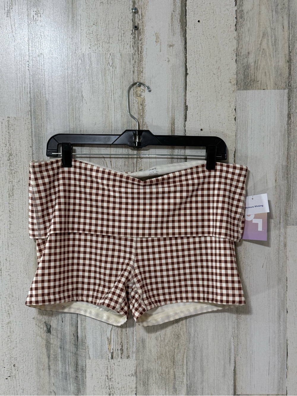 JoyLab Brown and White Gingham Low Rise Fold over Waist Shorts